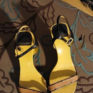 Yellow and Black Slingback Sandals for Women